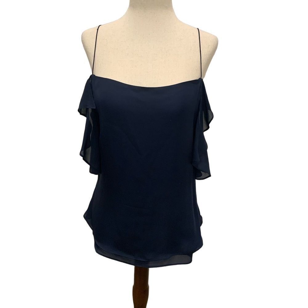 10 Crosby Derek Lamb Women's Silk Camisole - Side Ruffles - Navy Blue - Size 4